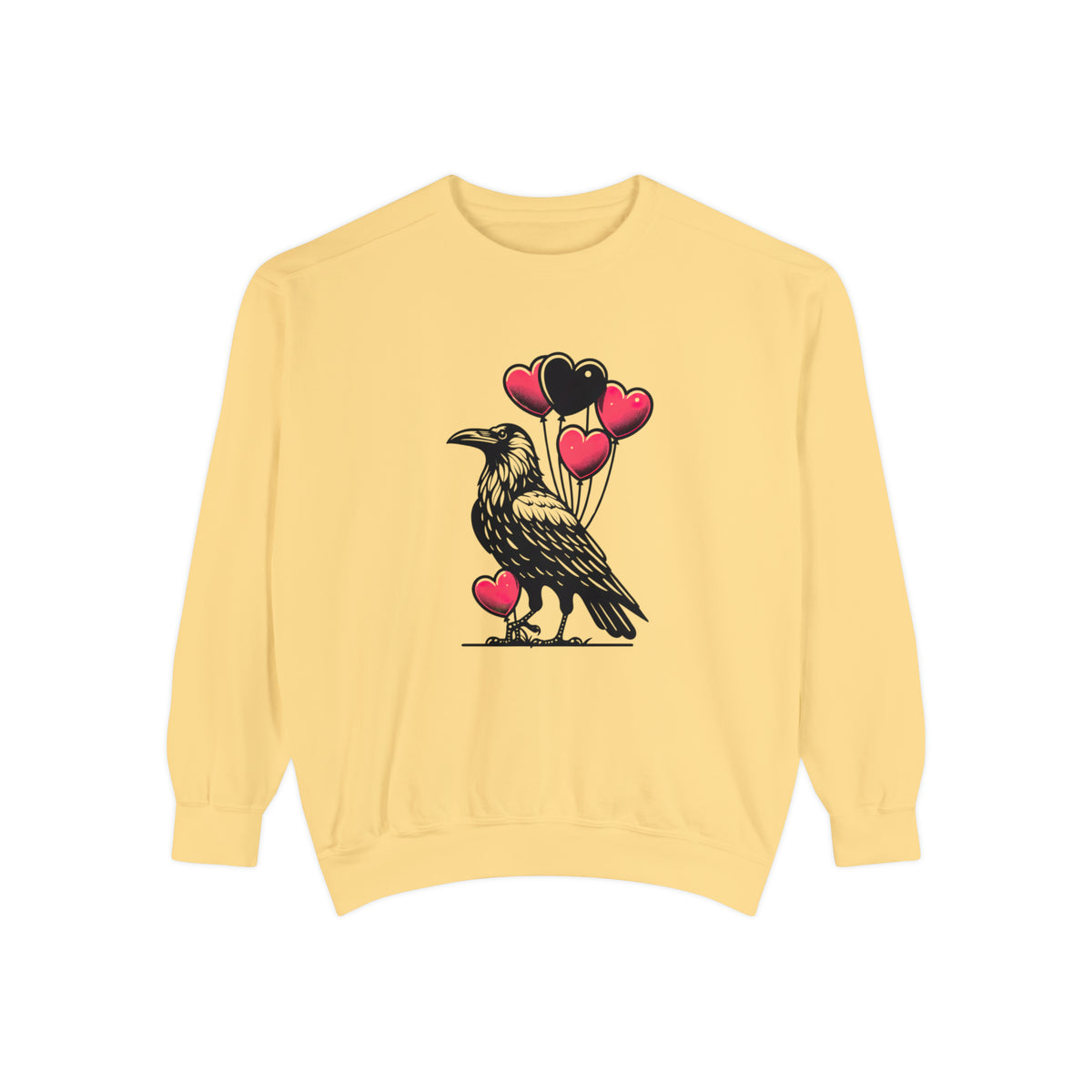 Crow Heart Balloons Valentines Day Shirt | Cute Crow Bird Lover Gift | Unisex Garment-Dyed Sweatshirt