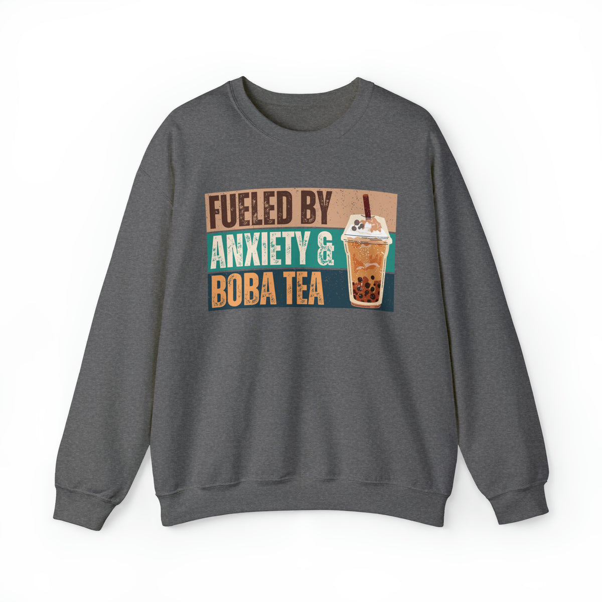 Funny Boba Tea Shirt | Fueled by Anxiety Shirt | Bubble Tea Lover Gift | Unisex Crewneck Sweatshirt