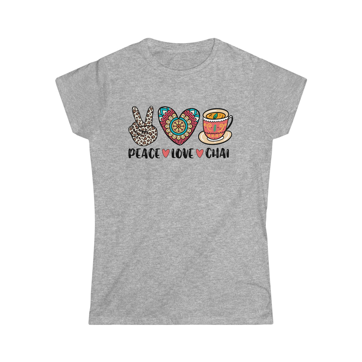 Peace Love Chai Tea Leopard Print Tea Shirt | Tea Lover Gift Indian Shirt  | Women's Slim-Fit Soft Style Tee