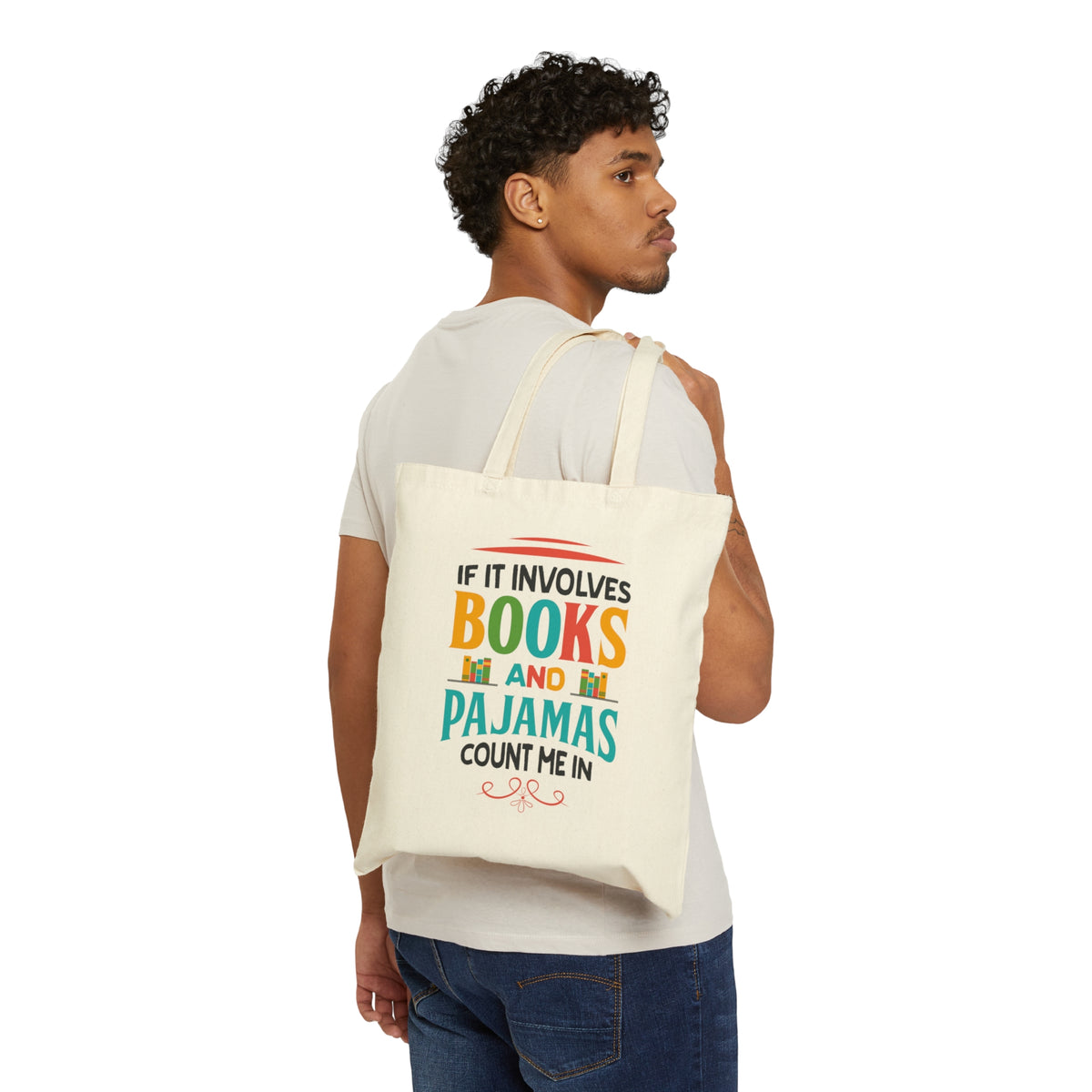 Books and Pajamas Bookworm Tote Bag | Book Lover Gift For Her | Canvas Tote Bag