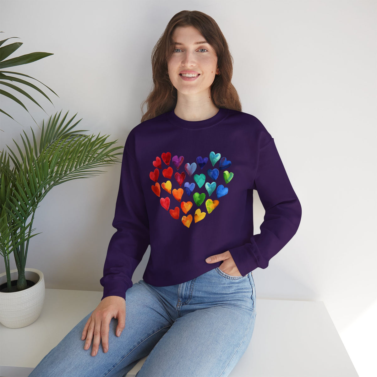 Watercolor Art Hearts Love Sweatshirt | Valentine's Day Gift | Unisex Crewneck Sweatshirt