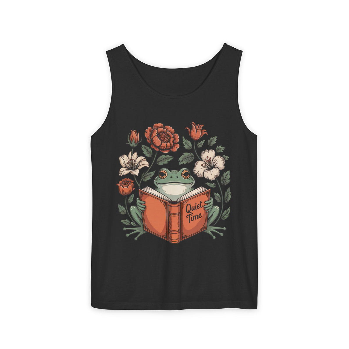 Cute Frog Bookish Shirt | William Morris Boho Reading Shirt | Unisex Garment-Dyed Tank Top