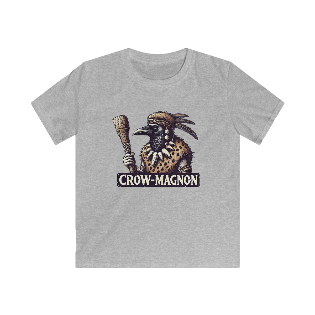 Crow-magnon Funny  Caveman Crow Meme Shirt | Funny Corvid Bird Shirt | Crow Art Bird Lover Gift | Kids Soft Style Tee
