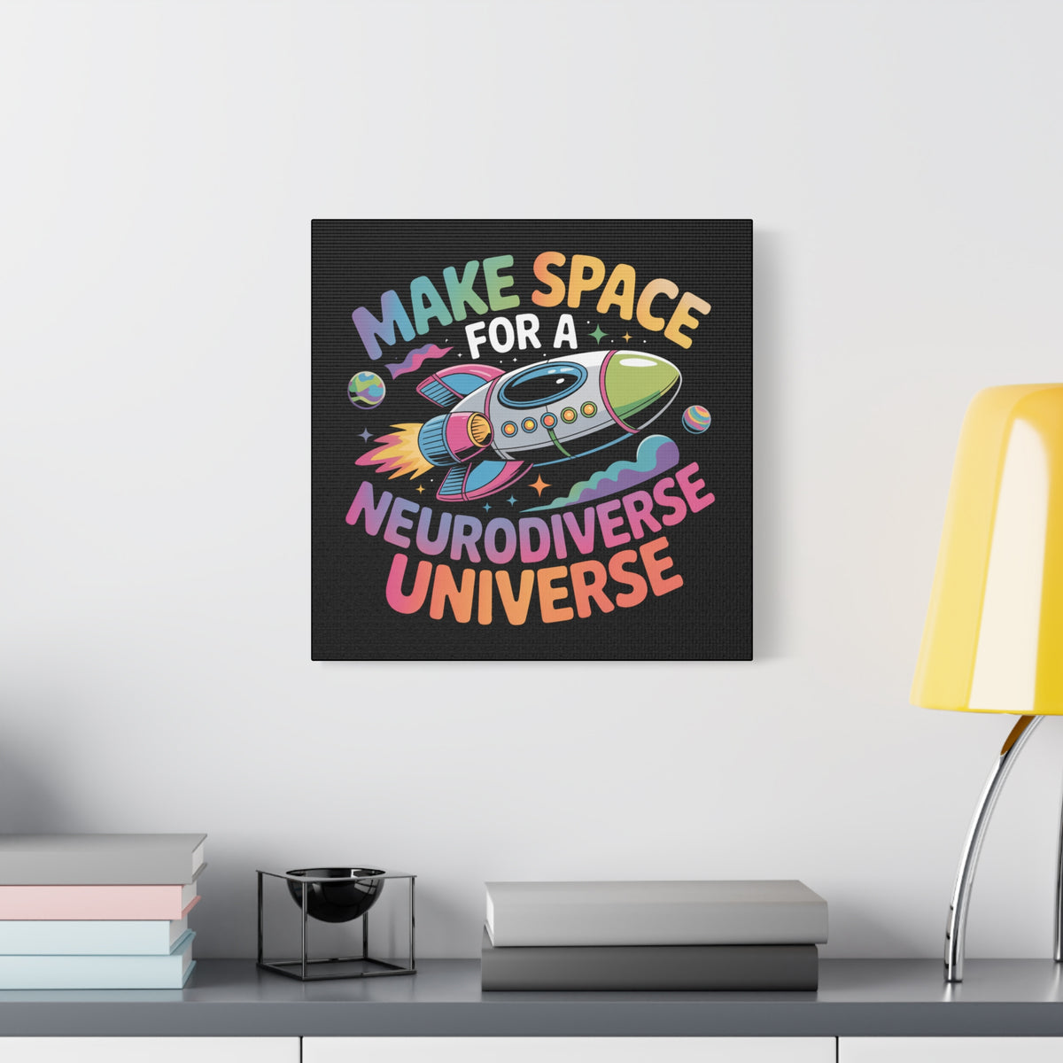 Neurodiverse Universe Canvas Wall Art | Kids Space Rocket Decor | Autism Acceptance Classroom Art