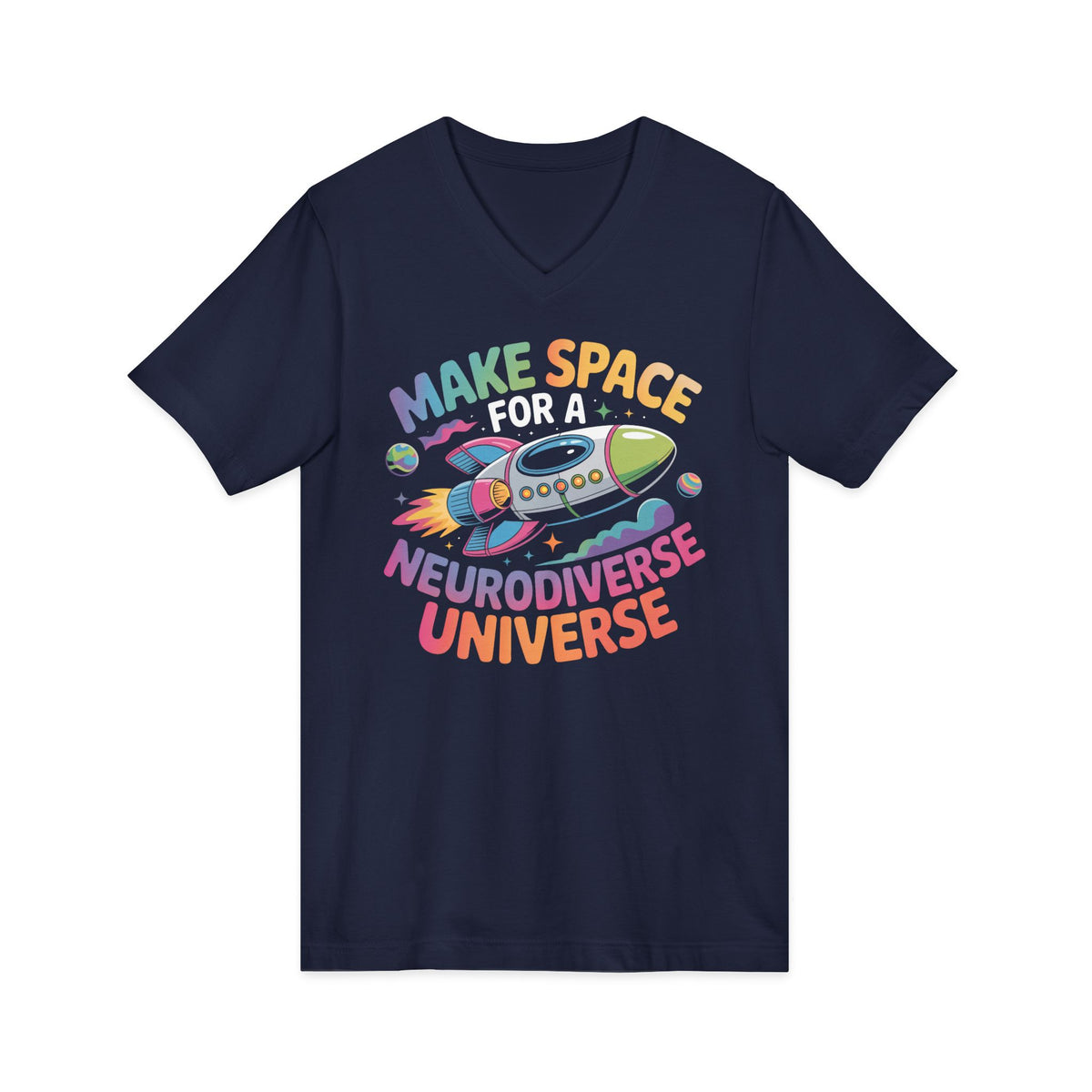 Neurodiverse Universe V-Neck T-shirt | Teacher Neurodiversity Shirt | Autism Acceptance Counselor Tee