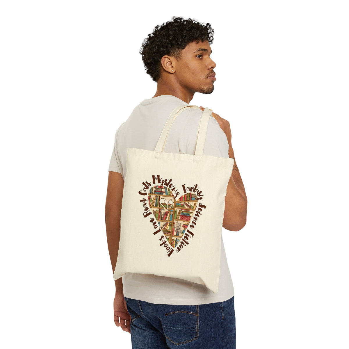 Book Lover Heart Cat Lady Tote Bag | Cat Lover Bookworm Gifts Book Bag | Canvas Tote Bag