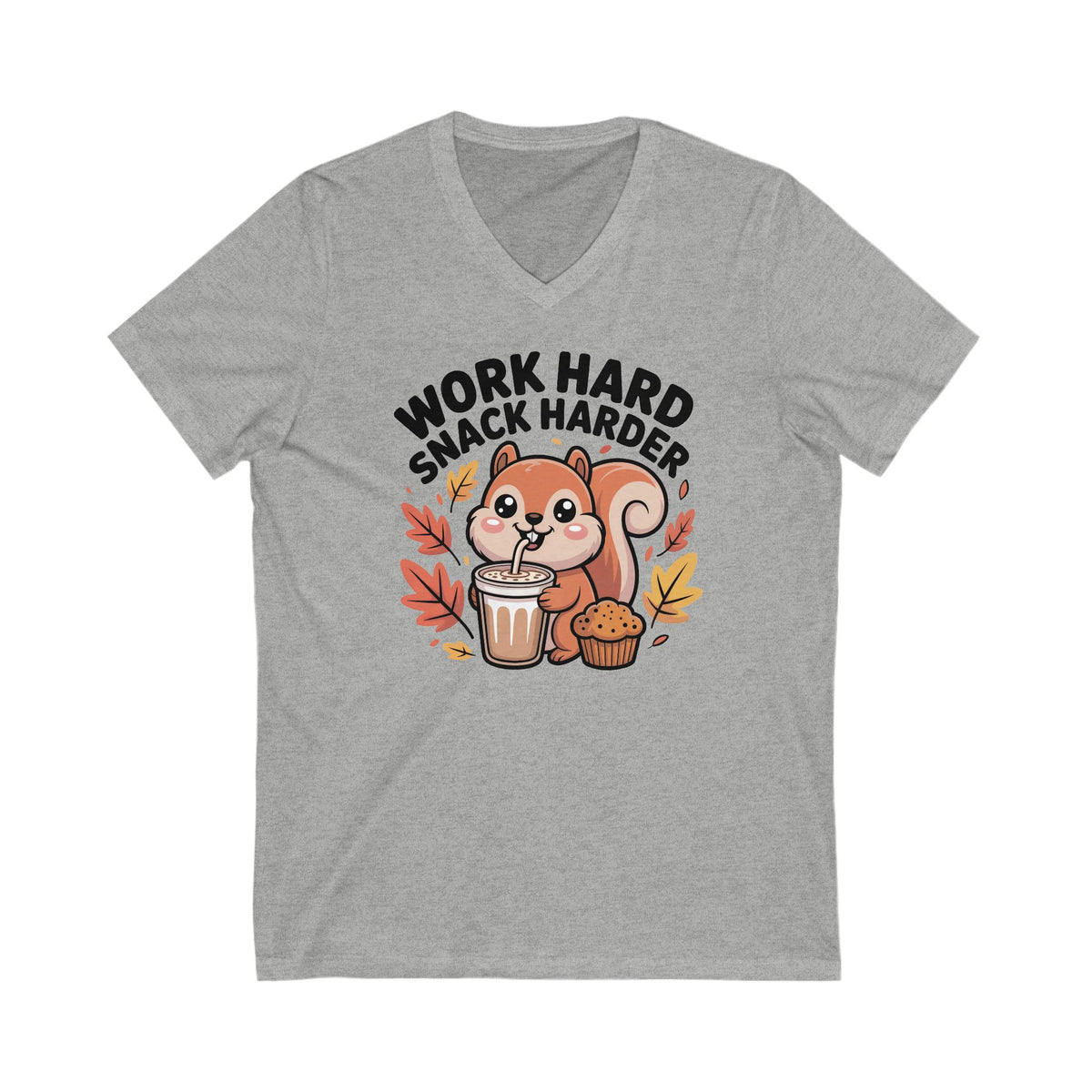 Work Hard Snack Harder Fall Chai Latte Shirt | Funny Squirrel Shirt | Unisex Jersey V-neck T-shirt