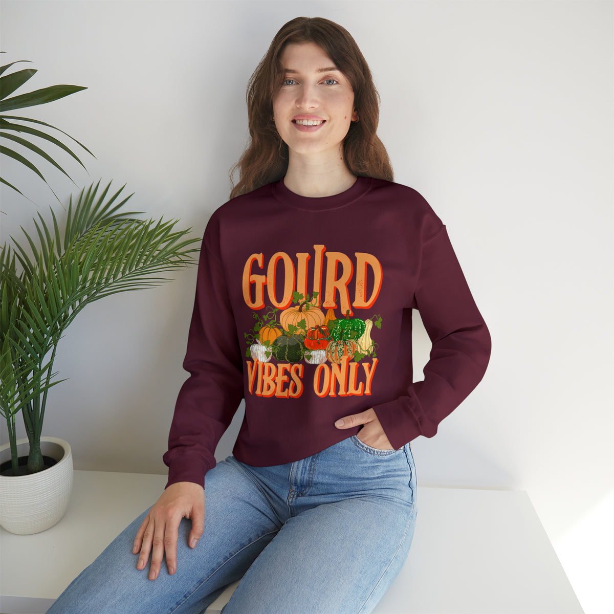 Gourd Vibes Only Fall Vibes Pumpkin Shirt | Thanksgiving Shirt | Unisex Heavy Blend Crewneck Sweatshirt