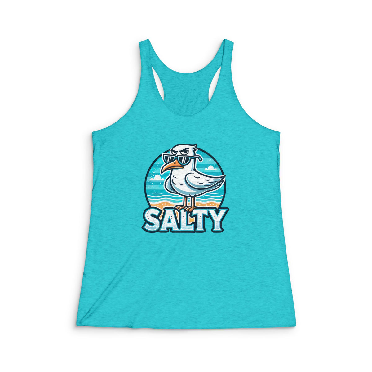 Salty Seagull Funny Beach Bum Beach Shirt | Seagull T-shirt | Summer Vibes Beach Gift | Women's Tri-Blend Racerback Tank Top