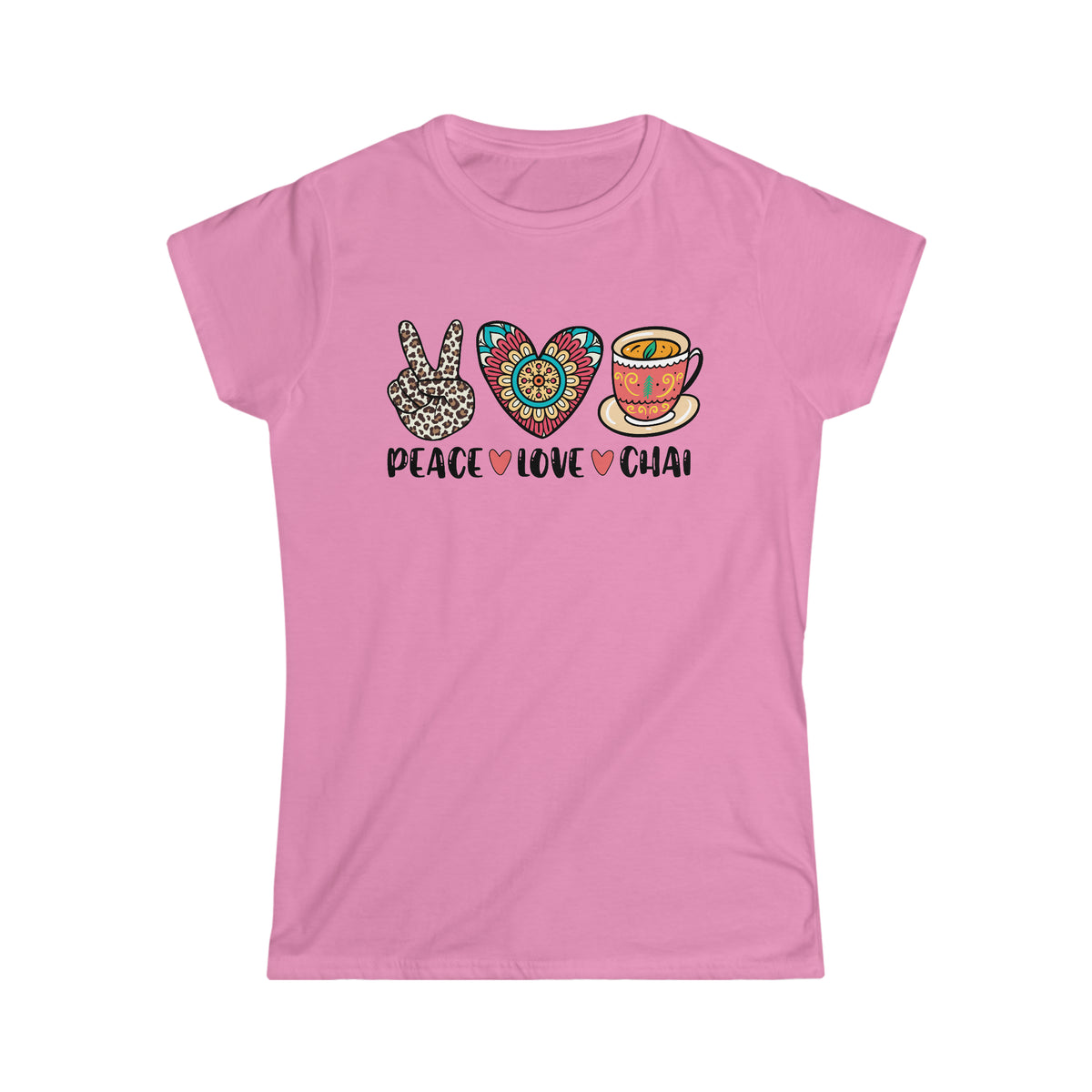 Peace Love Chai Tea Leopard Print Tea Shirt | Tea Lover Gift Indian Shirt  | Women's Slim-Fit Soft Style Tee