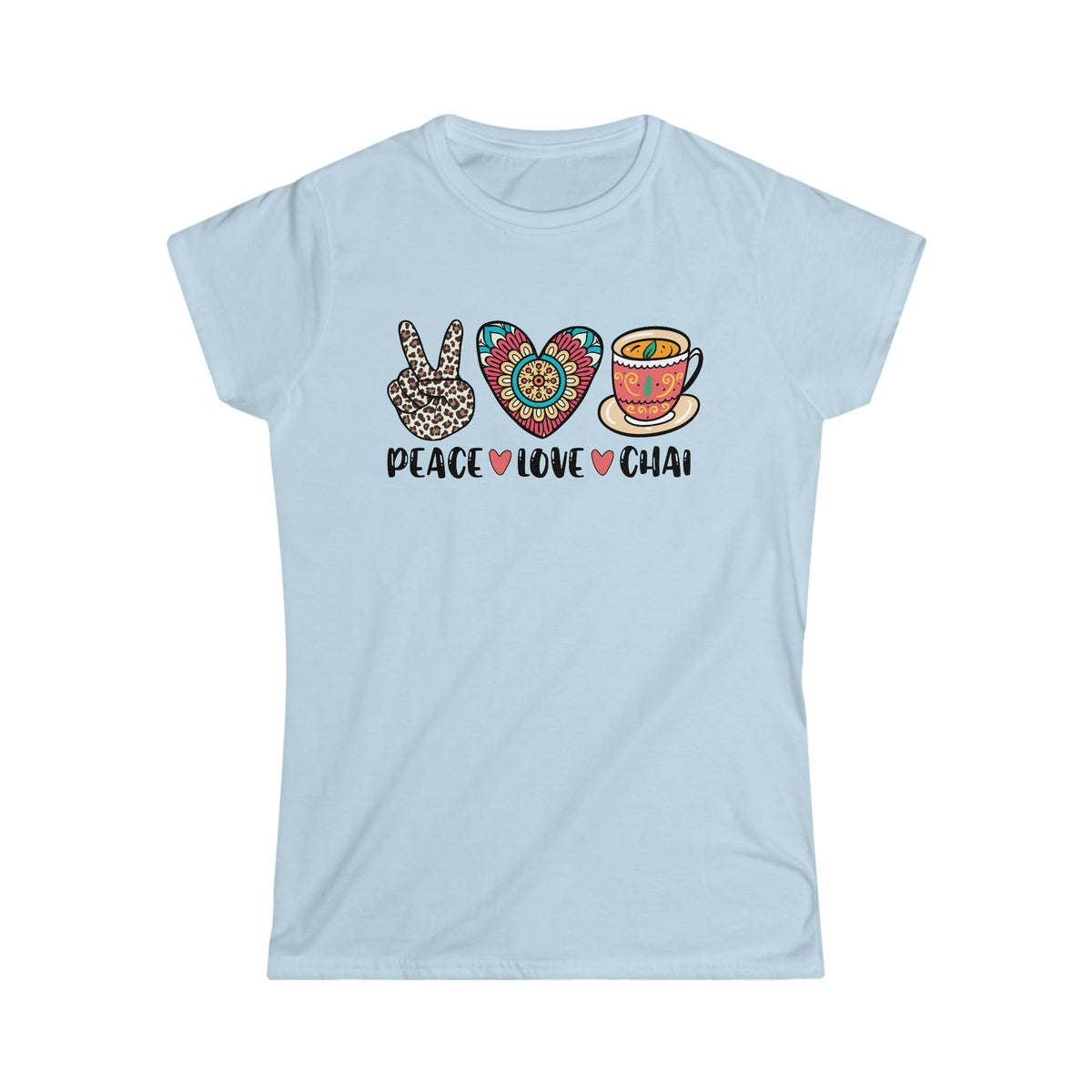 Peace Love Chai Tea Leopard Print Tea Shirt | Tea Lover Gift Indian Shirt  | Women's Slim-Fit Soft Style Tee