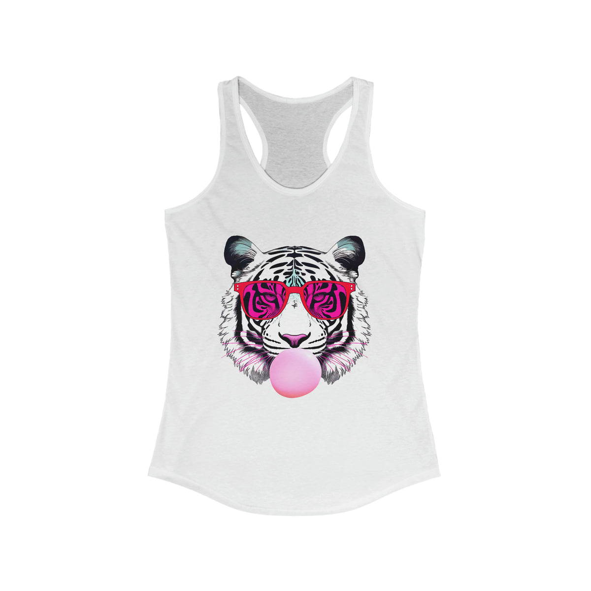 Bubblegum Pink Tiger Shirt | Tiger Face Shirt | Pop Art Shirt | Gift for Animal Lover Summer Shirt | Women's Slim-fit Racerback Tank Top