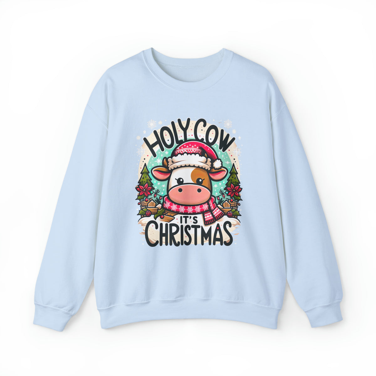 Holy Cow It's Christmas Sweatshirt | Cute Cow Shirt | Farm Girl Gift | Cow Christmas Shirt  | Unisex Crewneck Sweatshirt