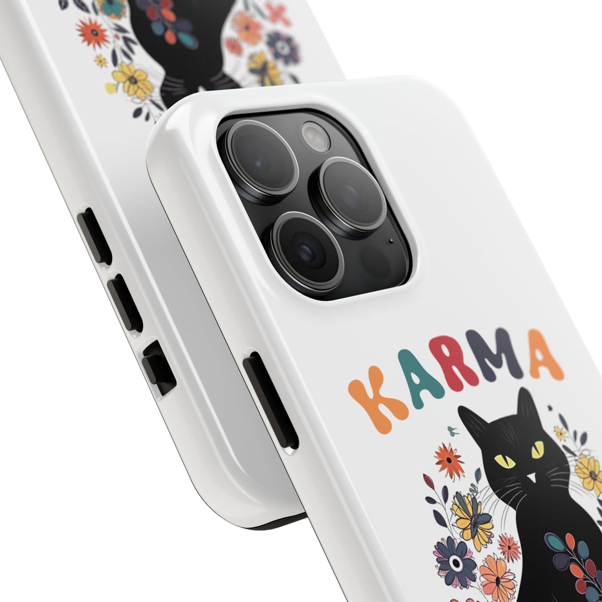 Karma Is A Cat iPhone Case | iPhone 16 15 14 13 12 Phone Case | Black Cat Lover Gift | Tough Impact-resistant Phone Case