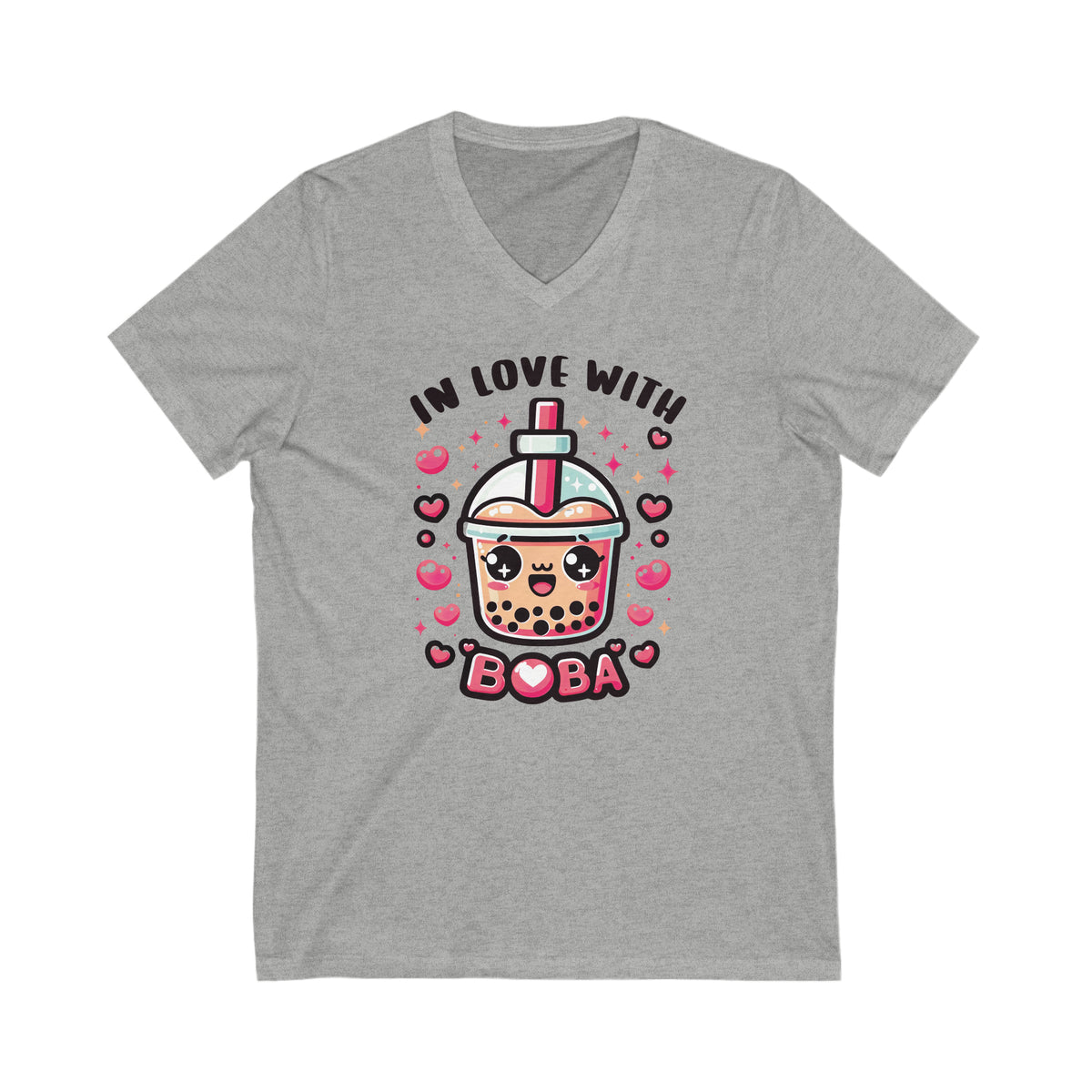 In Love With Boba Tea Lover Kawaii Shirt |  Cute Kawaii Valentine's Day Gift for Her | Unisex Jersey V-Neck T-shirt