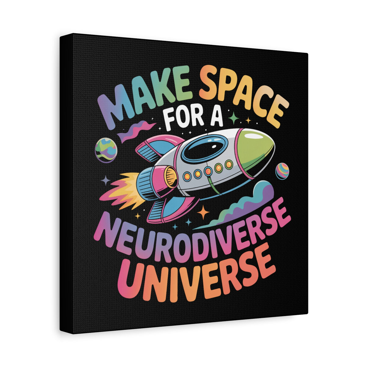 Neurodiverse Universe Canvas Wall Art | Kids Space Rocket Decor | Autism Acceptance Classroom Art