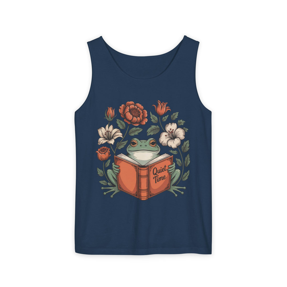 Cute Frog Bookish Shirt | William Morris Boho Reading Shirt | Unisex Garment-Dyed Tank Top