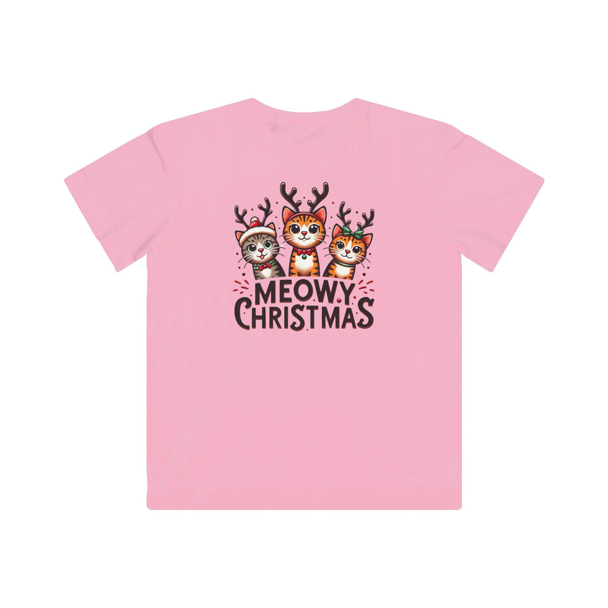 Meowy Christmas Funny Cat Shirt | Cat Lover Gift |  Cute Reindeer Shirt |  Merry Christmas Gift  | Kids Fine Jersey Tee