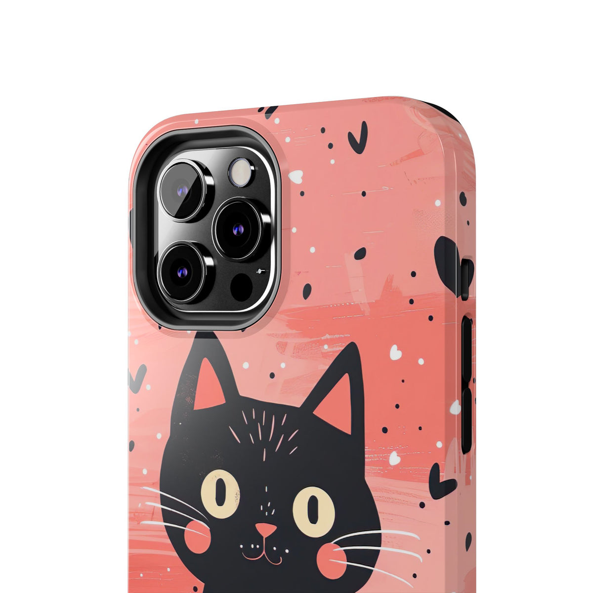 Cute Black Cat Valentine iPhone Case | Pink Heart Tough Phone Case | Kawaii Cat Lover Gift