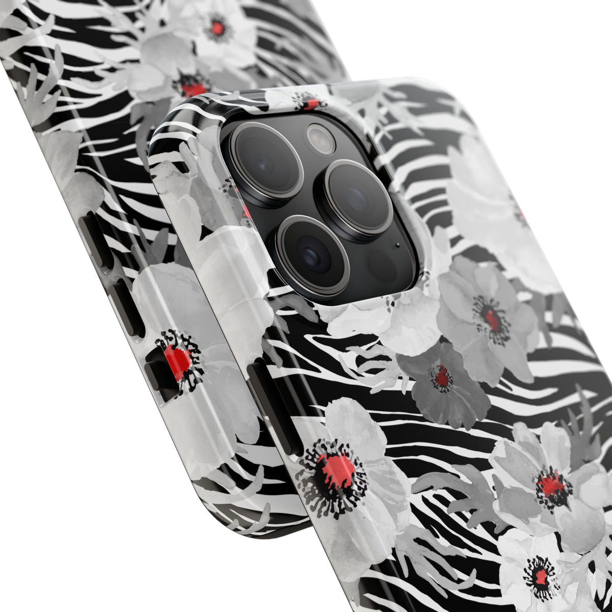 Tropical Zebra Print iPhone Case | iPhone 15 14 13 12 11 Phone Case | Hawaiian Flower Gift | Tough Impact-resistant Phone Case
