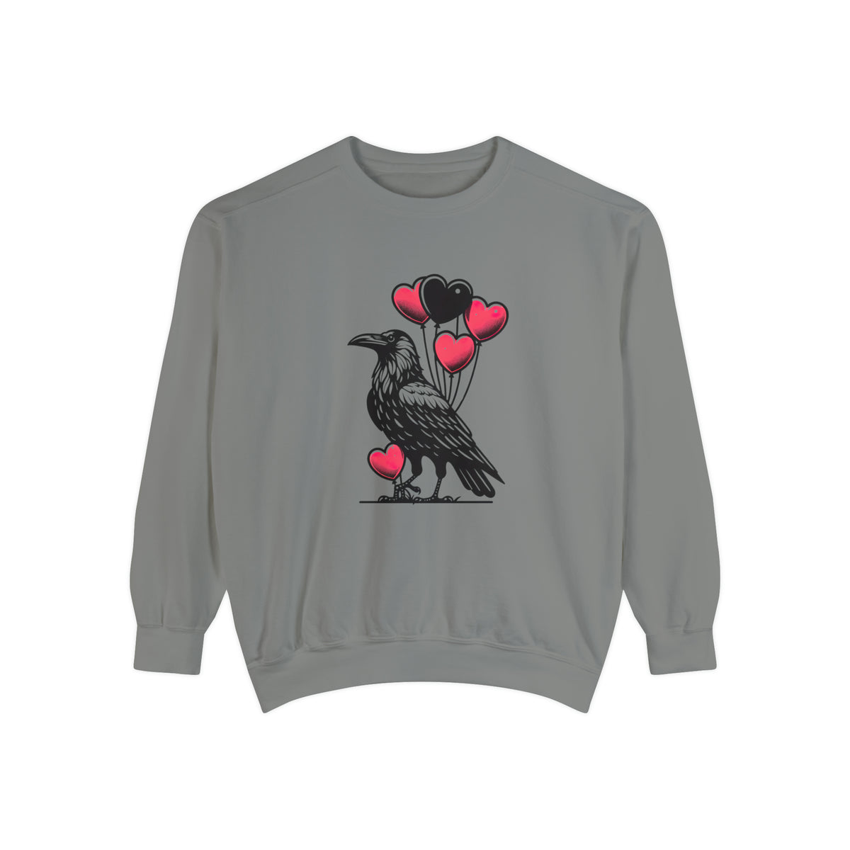Crow Heart Balloons Valentines Day Shirt | Cute Crow Bird Lover Gift | Unisex Garment-Dyed Sweatshirt