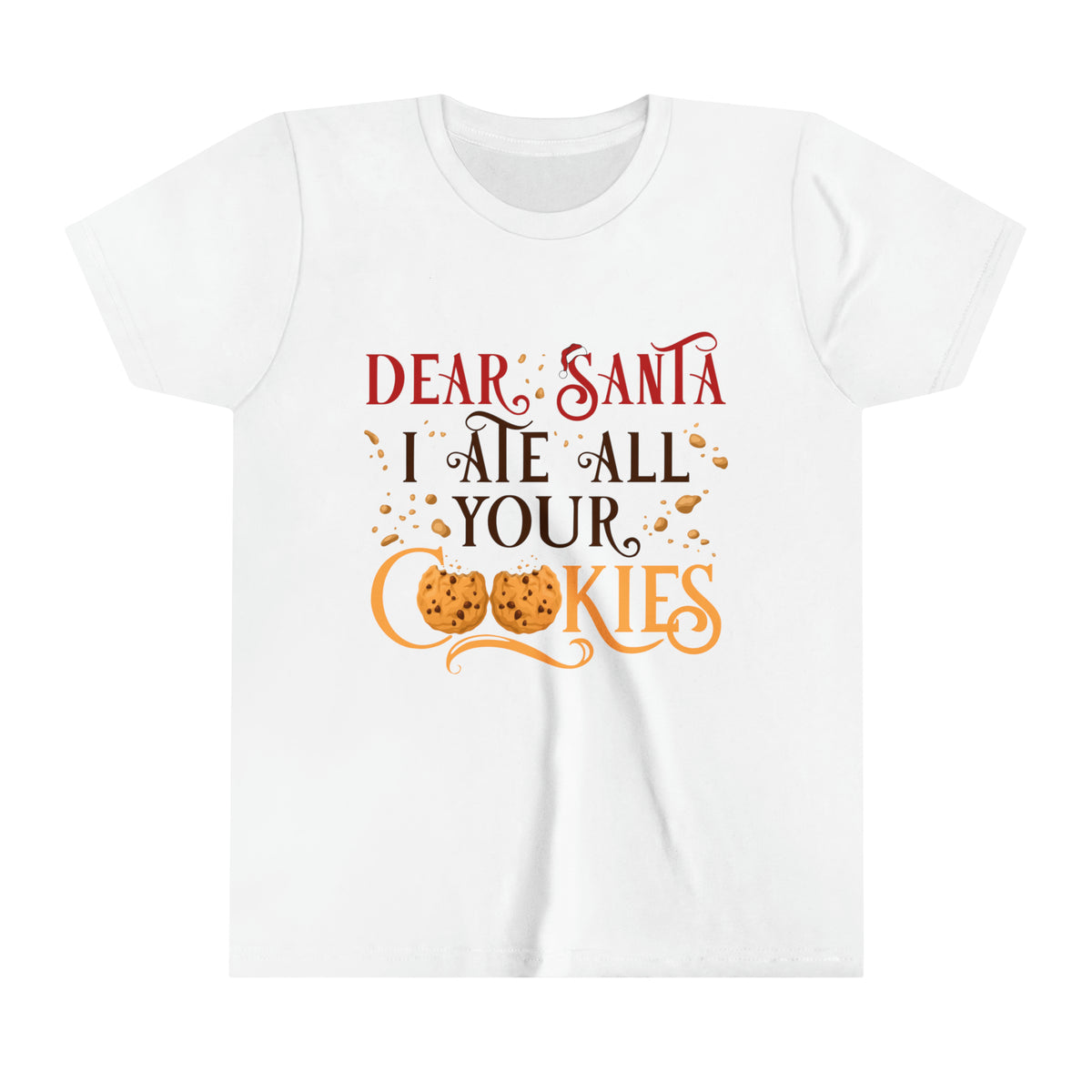 Santa Letter Tee | Cookies For Santa Shirt | Dear Santa Christmas Cookies Shirt | Youth Short Sleeve Tee