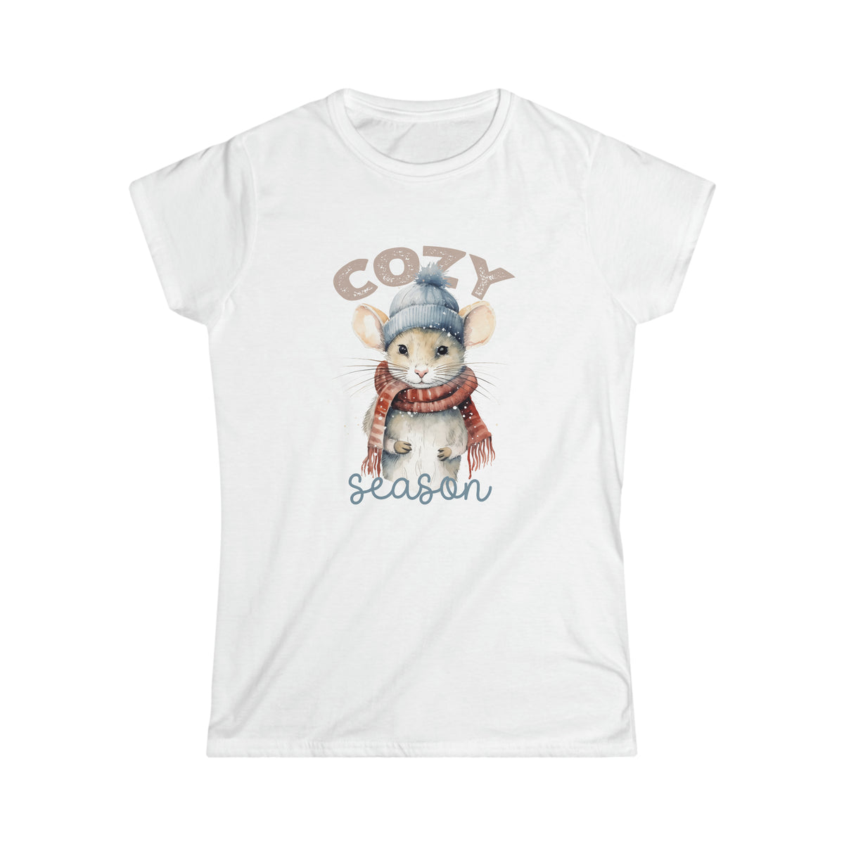 Cozy Season Cute Mouse Shirt | Cold Winter Scarf Shirt | Nature Lover Gift | Women's Slim-Fit Soft Style T-shirt