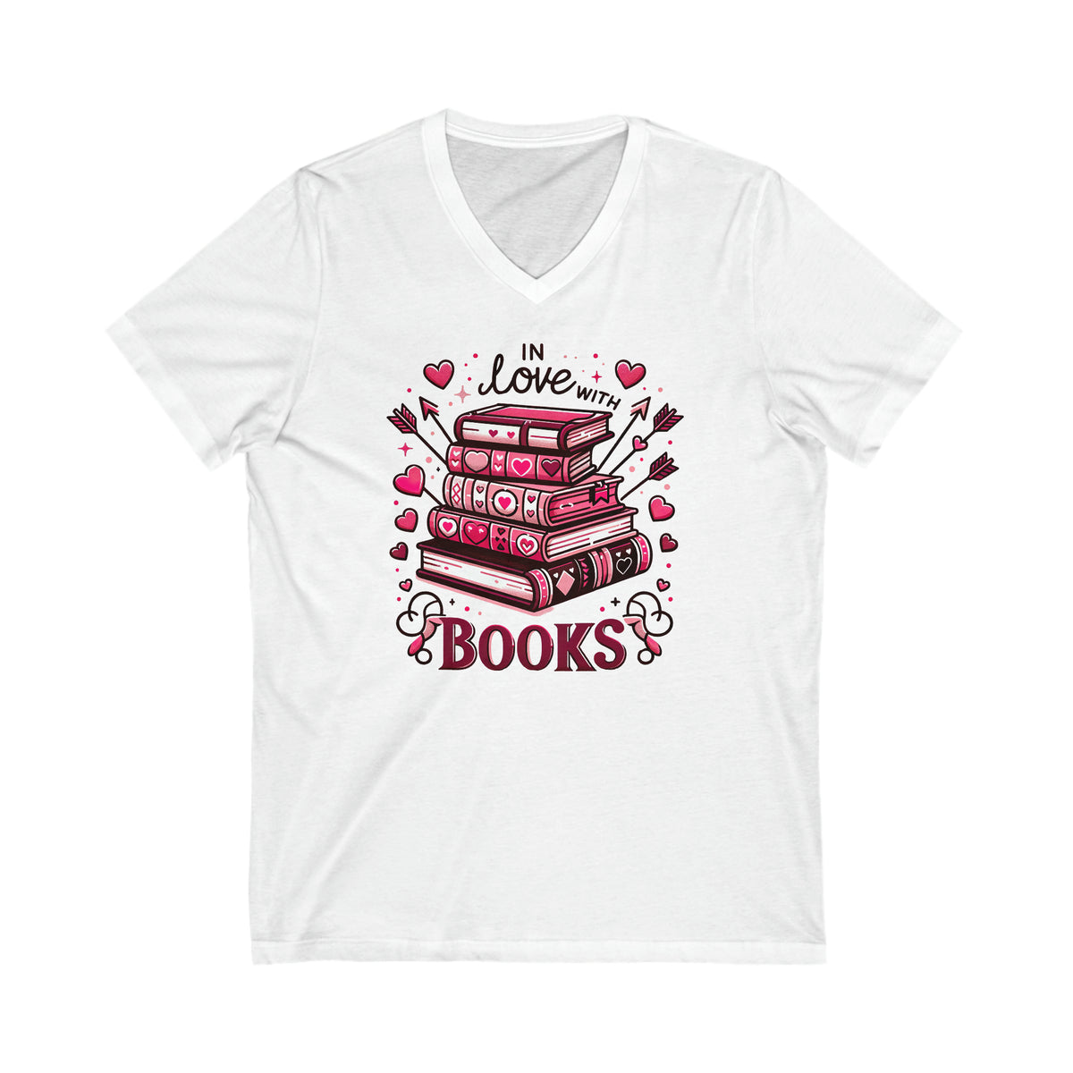 In Love With Books Valentines Shirt | Cute Book Lover Shirt | Valentine Gift For Her | Unisex Jersey V-Neck T-shirt