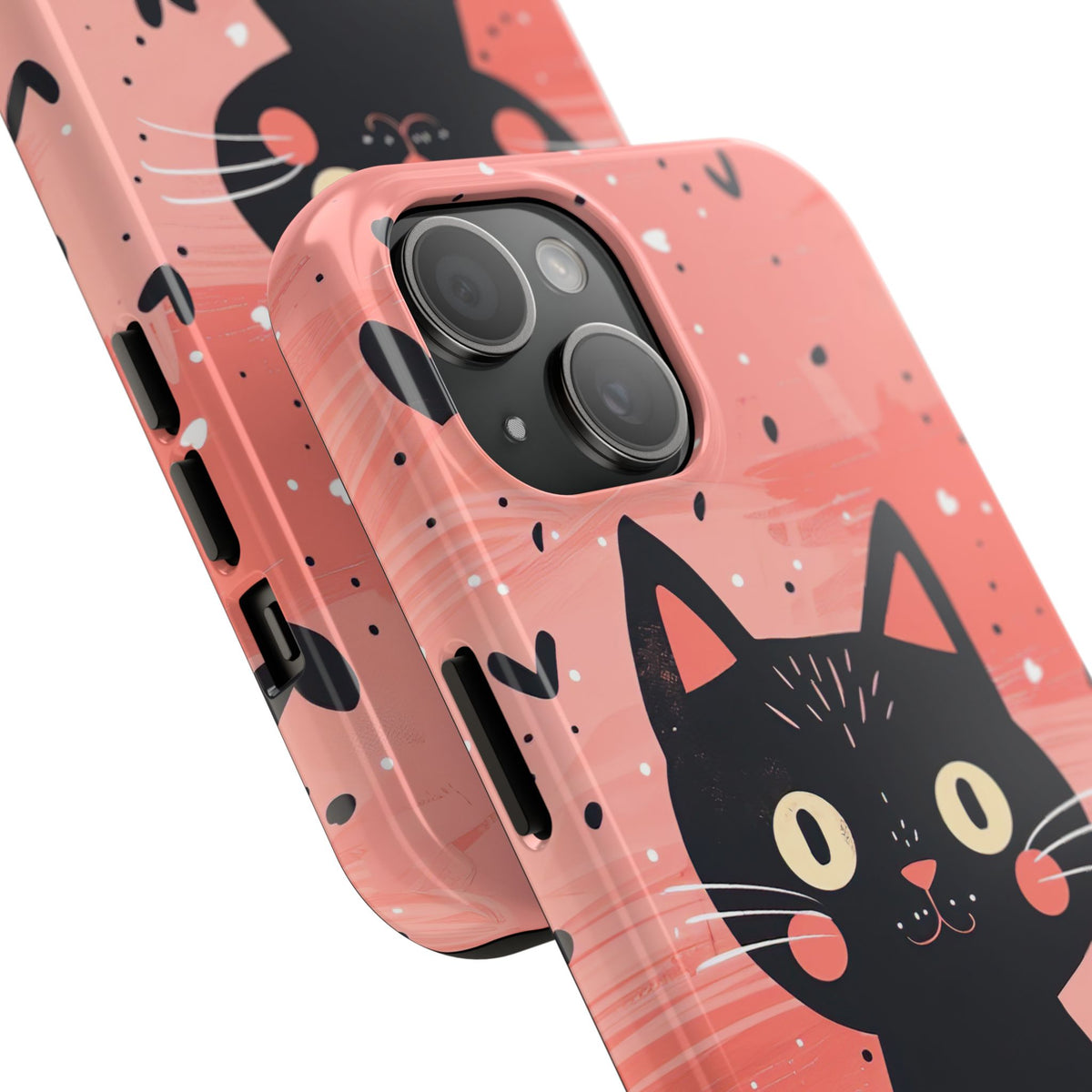 Cute Black Cat Valentine iPhone Case | Pink Heart Tough Phone Case | Kawaii Cat Lover Gift
