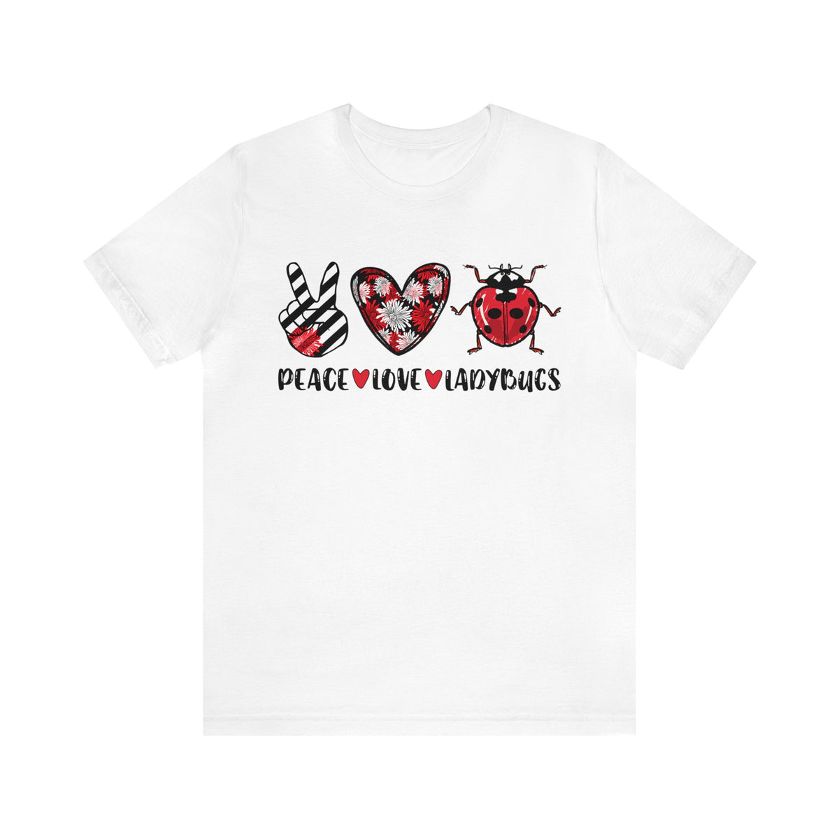Peace Love Ladybugs Cute Lady Bug Shirt | Nature Gift | Unisex Jersey T-shirt