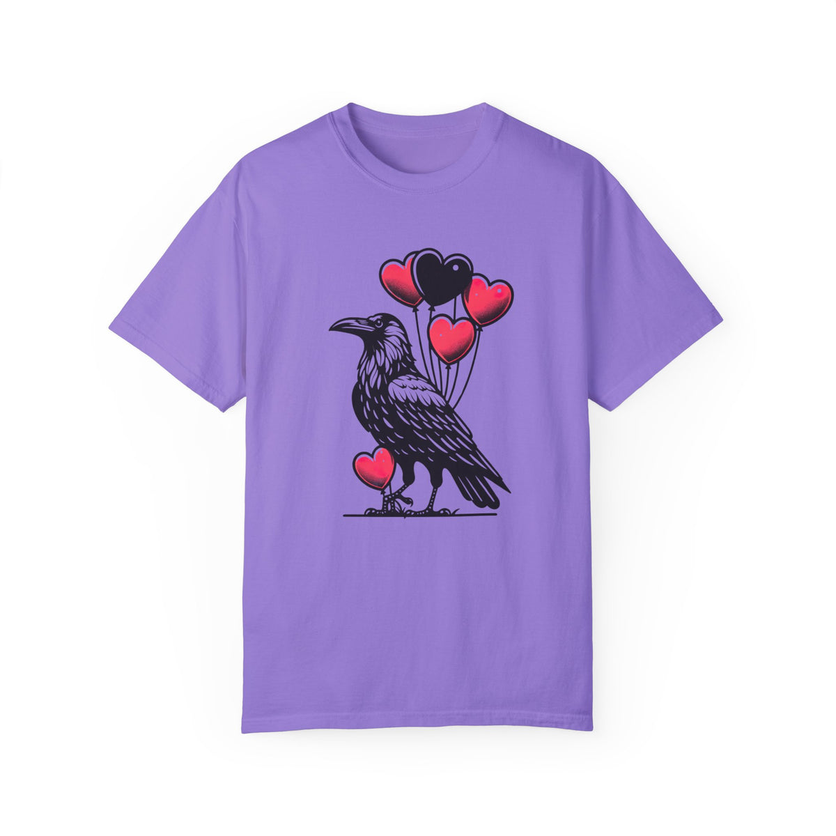 Crow Heart Balloons Valentines Day Shirt | Cute Crow Bird Lover Gift | Unisex Garment-Dyed T-shirt
