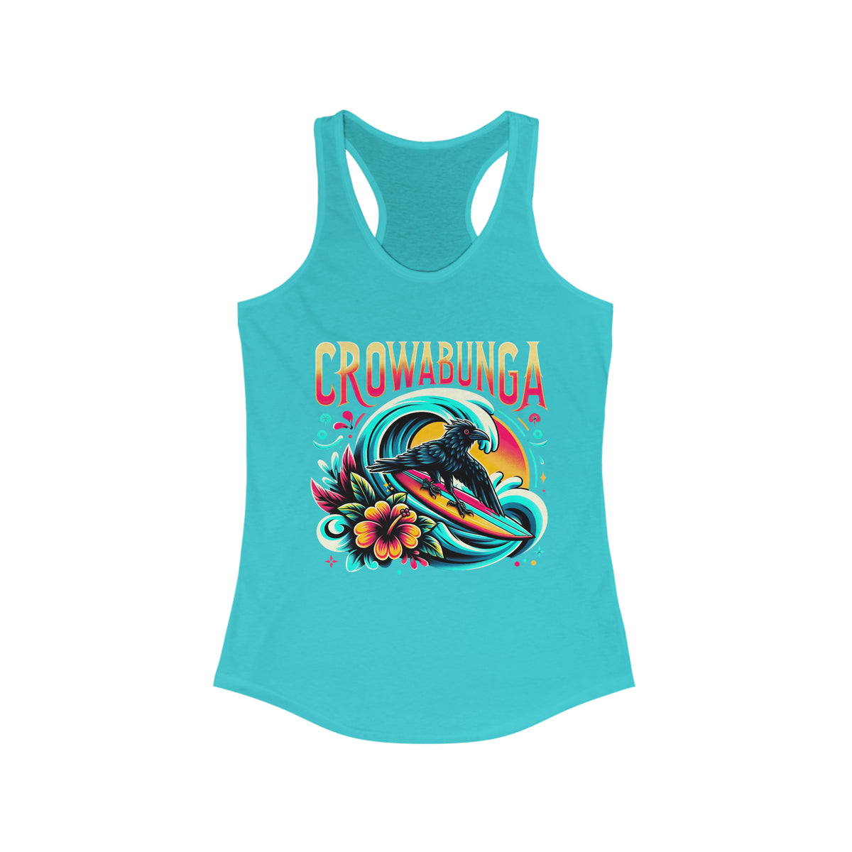 Crowabunga Funny Surfing Crow Shirt | Surfer Shirt | Crow Lover Beach Bum Gift | Bird Lover Surfing Shirt  | Women's Slim Fit Racerback Tank