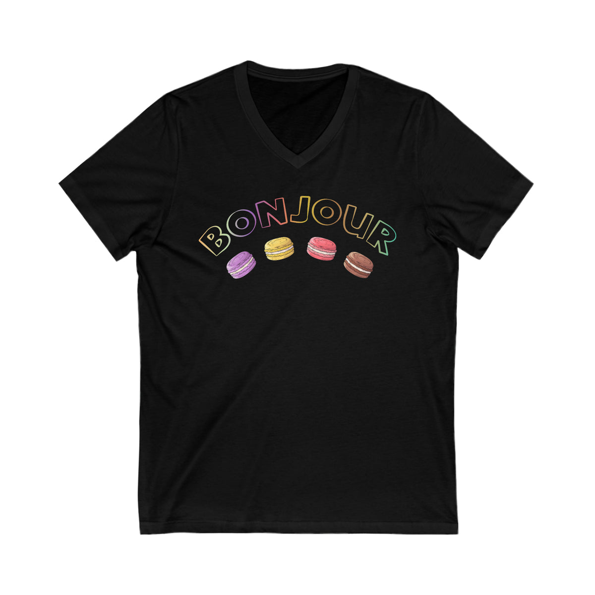 Bonjour French Macaron Cookie Baking Shirt | Macaron Baking Gift | Unisex V-neck T-shirt