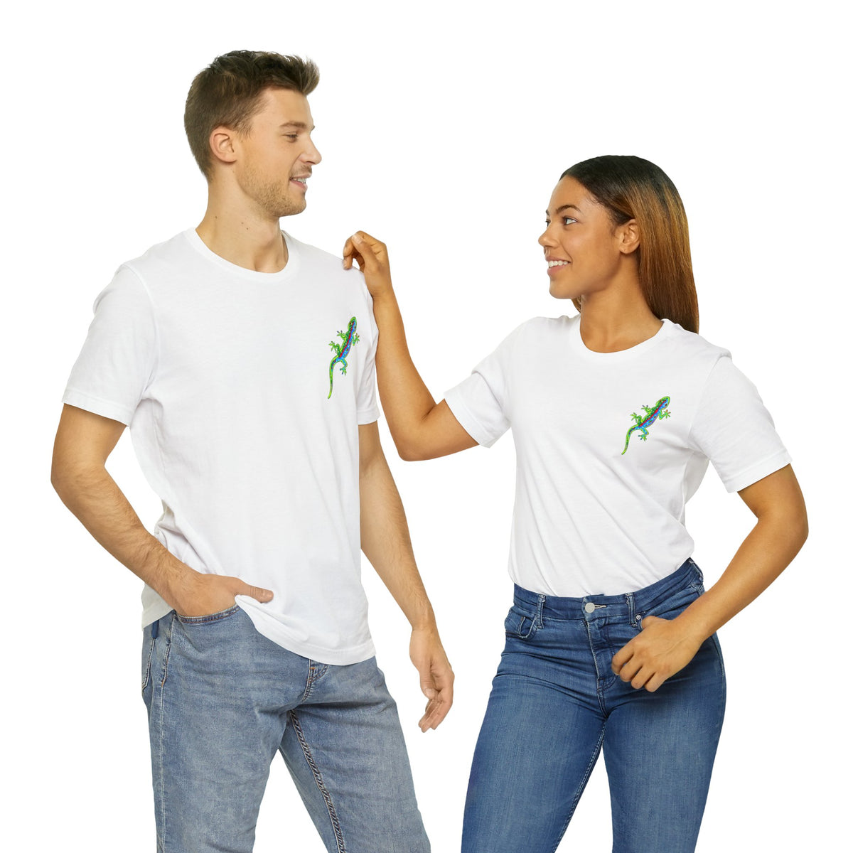 Gecko Lizard Neon Line Art Pocket Tee | Art Nature Gift | Unisex Jersey T-shirt