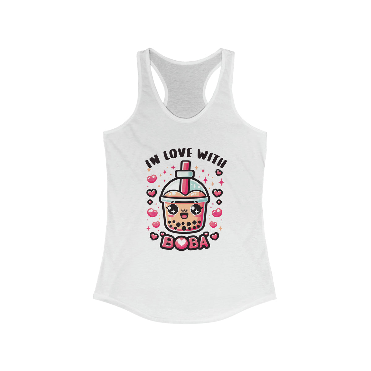 In Love With Boba Tea Lover Kawaii Shirt |  Cute Kawaii Valentine's Day Gift for Her | Women's Slim Fit Racerback Tank Top