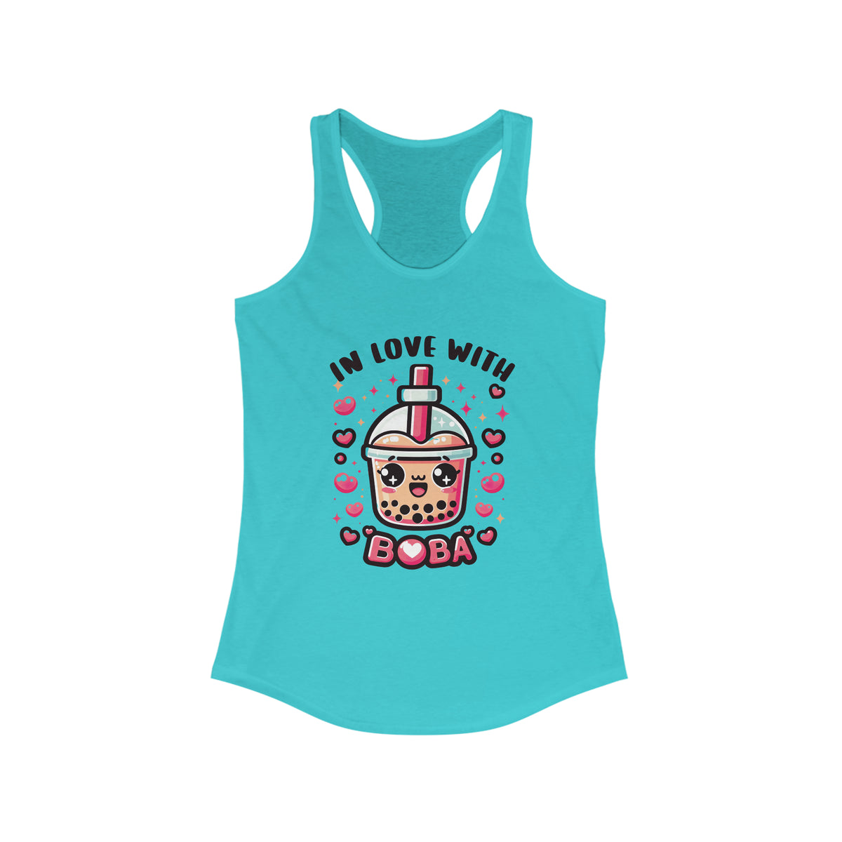 In Love With Boba Tea Lover Kawaii Shirt |  Cute Kawaii Valentine's Day Gift for Her | Women's Slim Fit Racerback Tank Top
