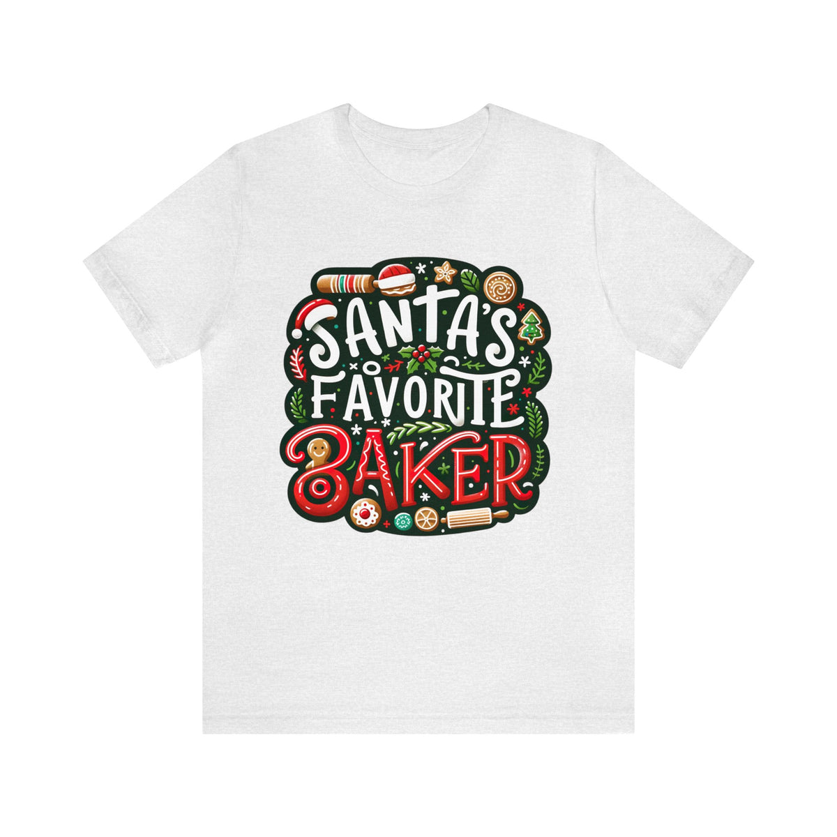 Santa's Favorite Baker Christmas Baking Shirt | Cute Baker Gift | Unisex Jersey T-shirt