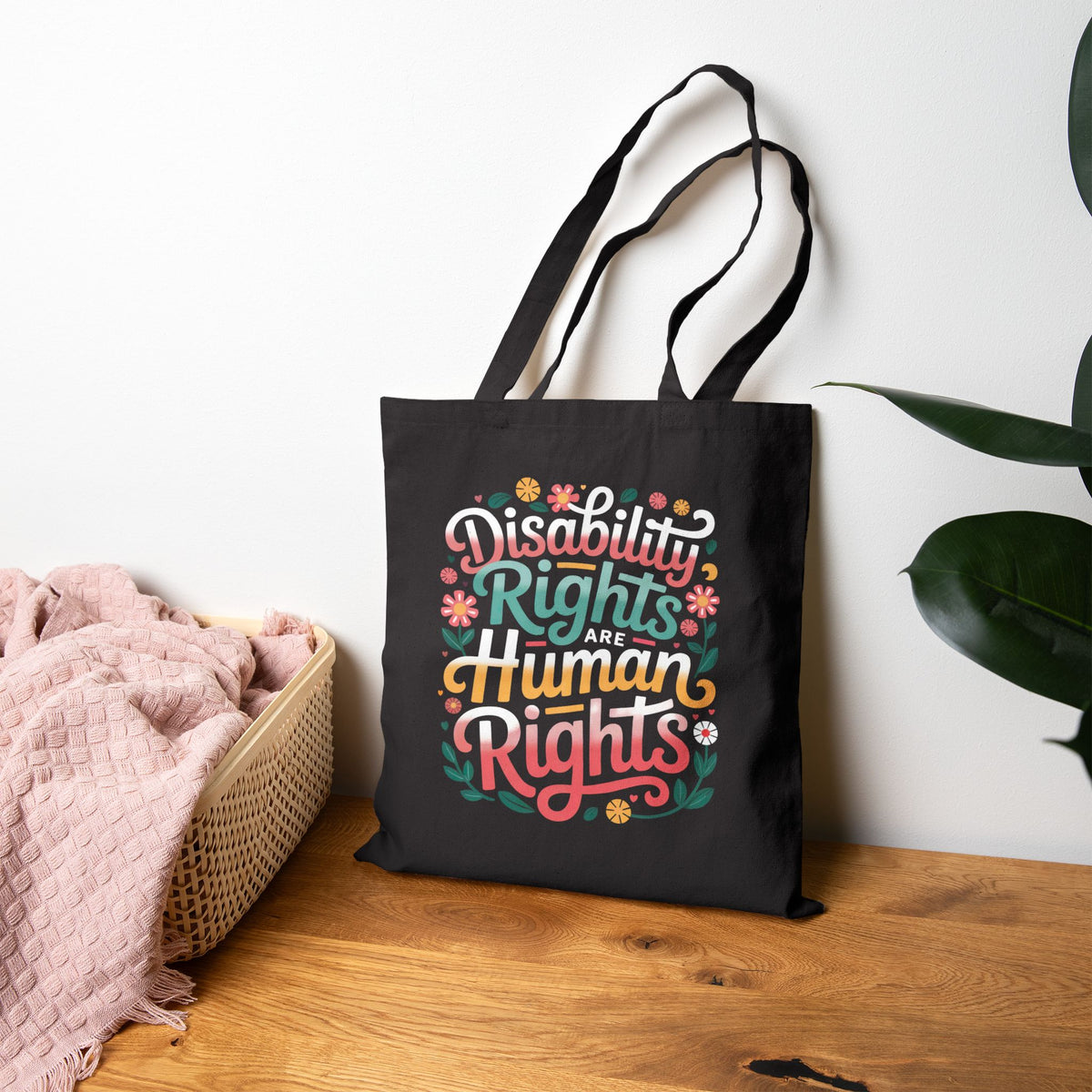Disability Rights Human Rights Tote Bag  | Black Canvas Tote Bag