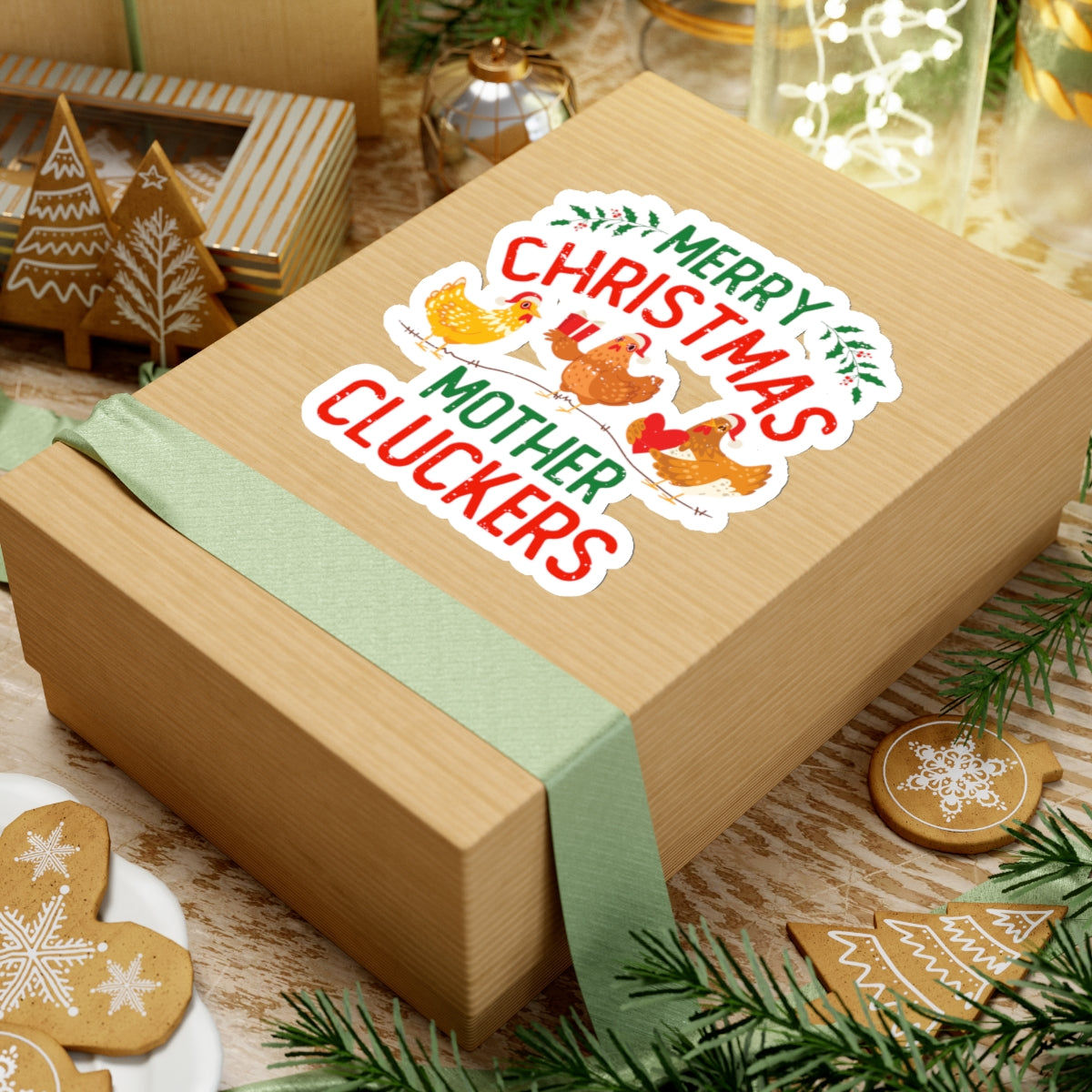 Funny Merry Christmas Chicken Vinyl Stickers | Chicken Farmer Gift  | Kiss-Cut Stickers