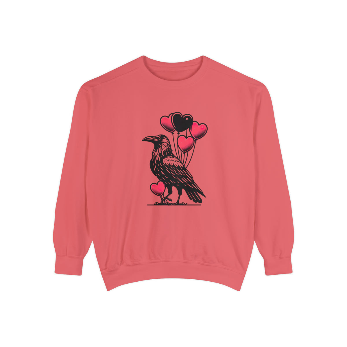 Crow Heart Balloons Valentines Day Shirt | Cute Crow Bird Lover Gift | Unisex Garment-Dyed Sweatshirt