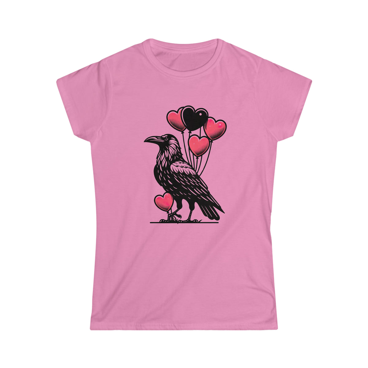Crow Heart Balloons Valentines Day Shirt | Cute Crow Bird Lover Gift | Women's Soft Style T-shirt