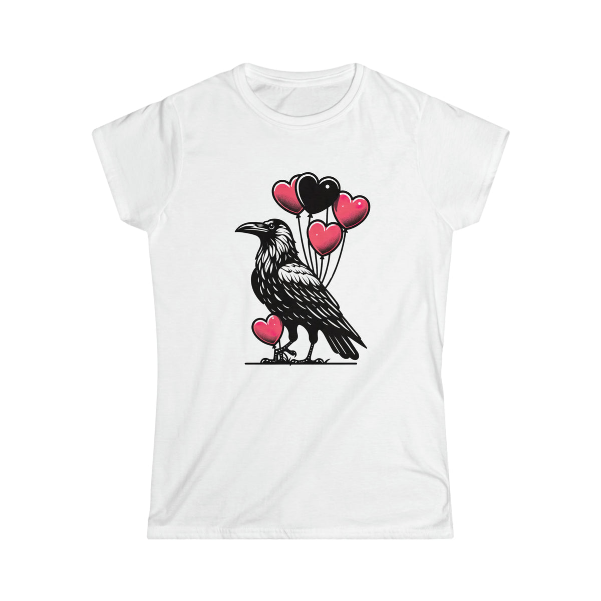 Crow Heart Balloons Valentines Day Shirt | Cute Crow Bird Lover Gift | Women's Soft Style T-shirt