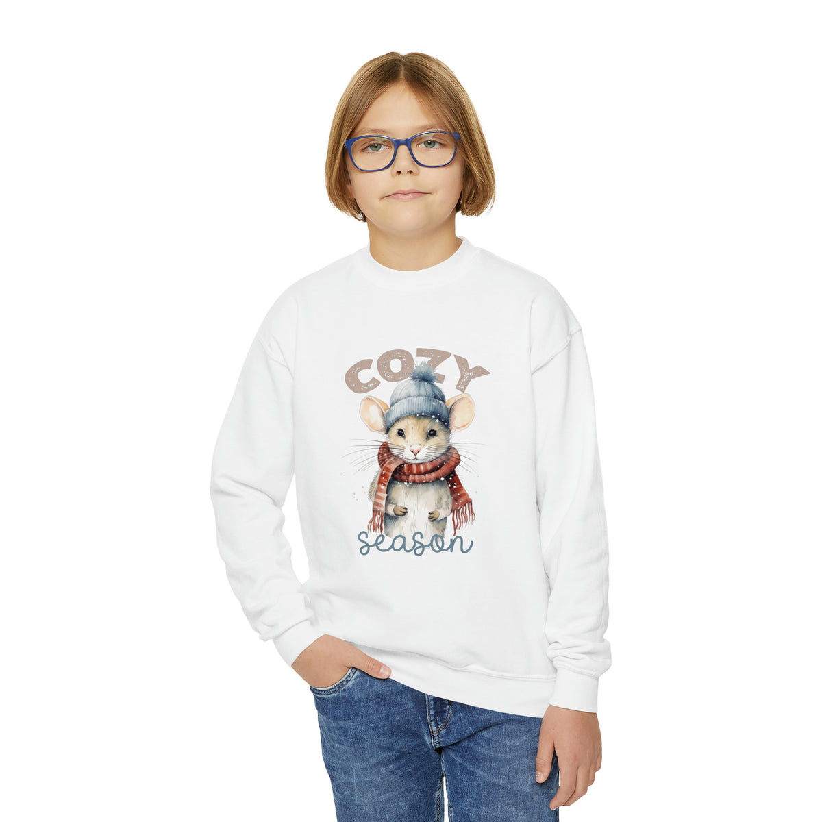 Cozy Season Cute Mouse Shirt | Cold Winter Scarf Shirt | Nature Lover Gift  | Youth Crewneck Sweatshirt