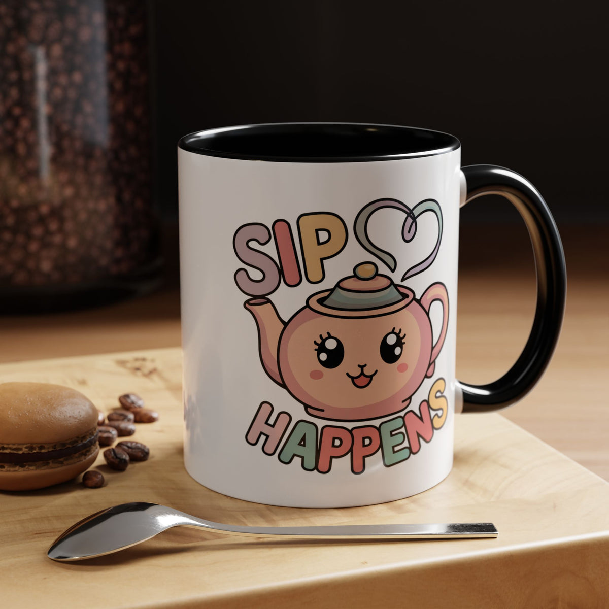 Sip Happens Karaii Tea Coffee Mug | Tea Lover Coffee Cup | 11 oz. Accent Colors Ceramic Coffee Mug