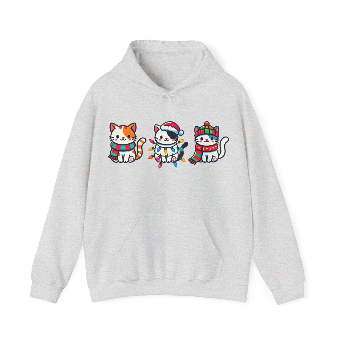 Cute Kawaii Cat Christmas Lights Shirt | Christmas Cat Sweatshirt Hoodie | Cat Lover Gift For Her | Unisex Hooded Sweatshirt