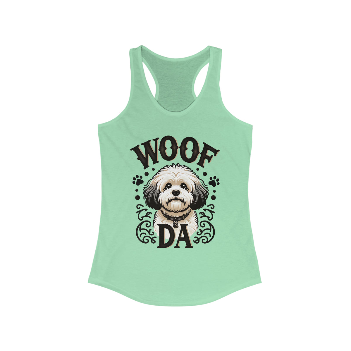 Woof Da Minnesota Dog Lover Shirt | Bichon Frisé Spaniel Mix | Uff Da Norwegian Gift | Women's Slim-fit Racerback Tank Top