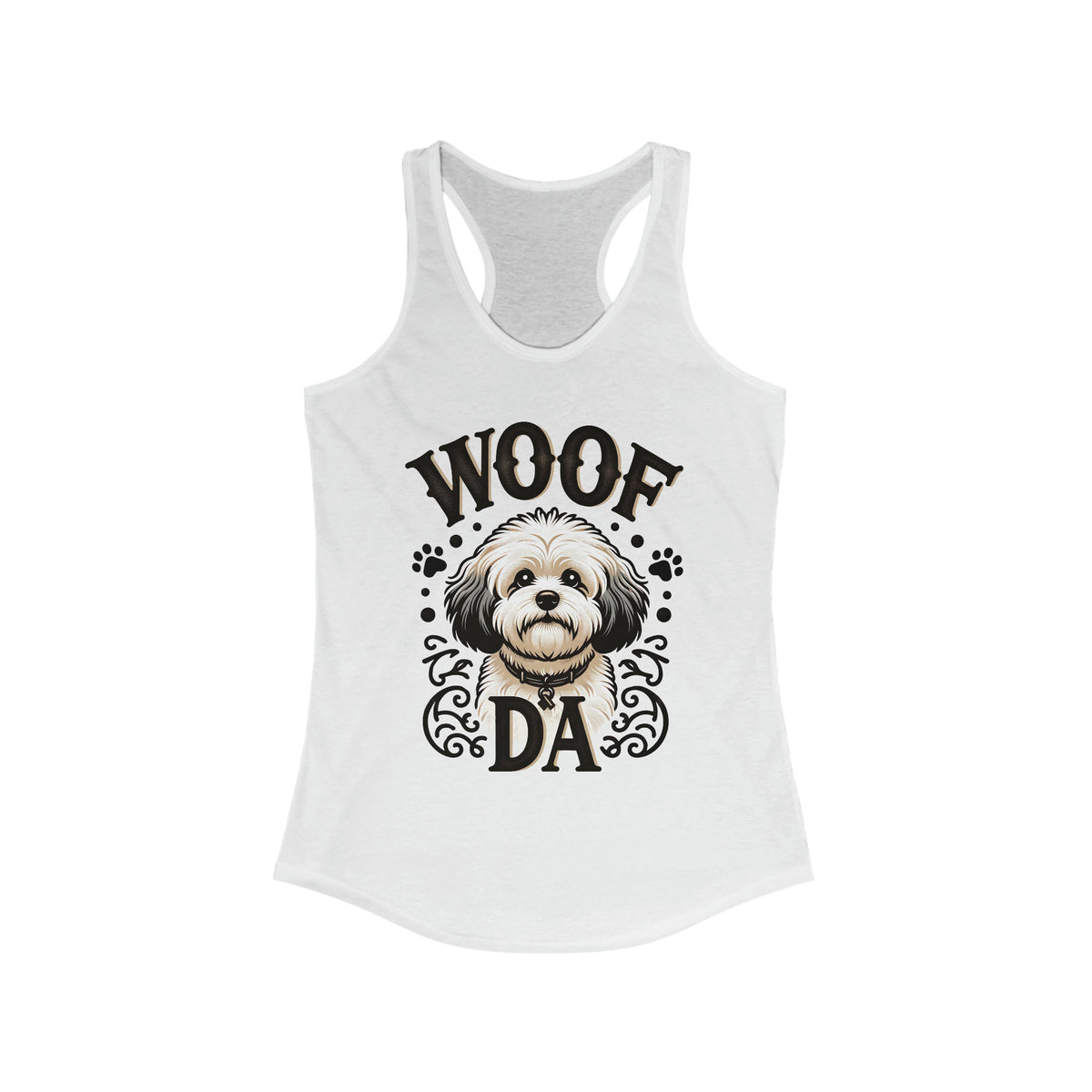 Woof Da Minnesota Dog Lover Shirt | Bichon Frisé Spaniel Mix | Uff Da Norwegian Gift | Women's Slim-fit Racerback Tank Top