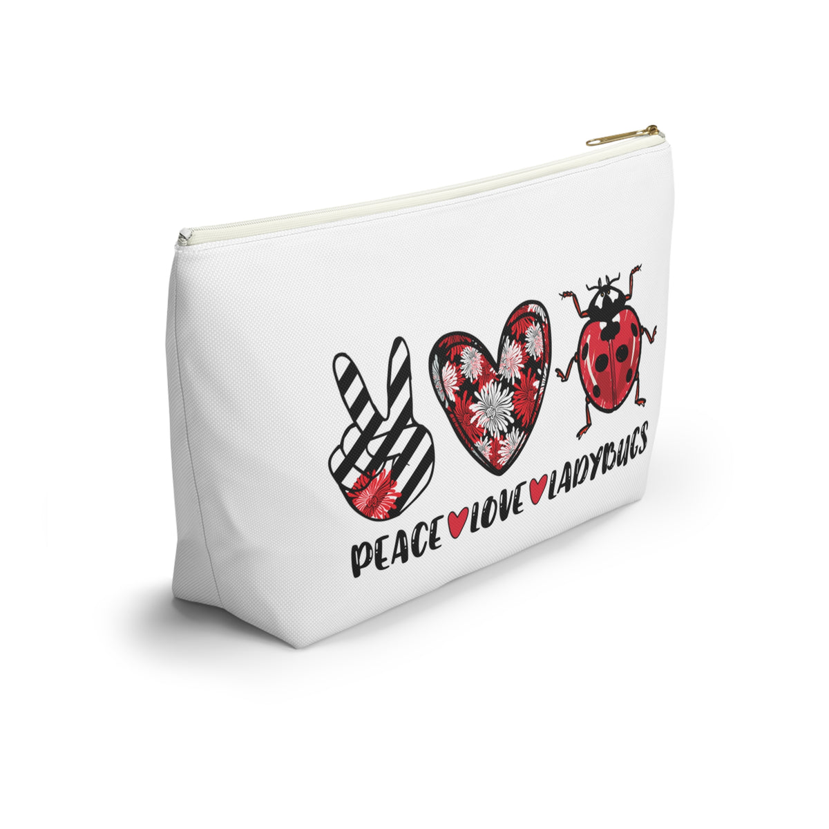 Peace Love Ladybug Gifts, Cute Makeup Bag, Lady Bug Make Up Bag, Accessory Pouch w T-bottom