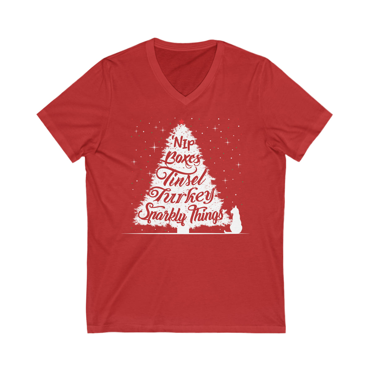 Cute Cat Christmas Tree Shirt | Cat Lover Shirt | Cat Lover Gift | Unisex Jersey V-neck T-shirt