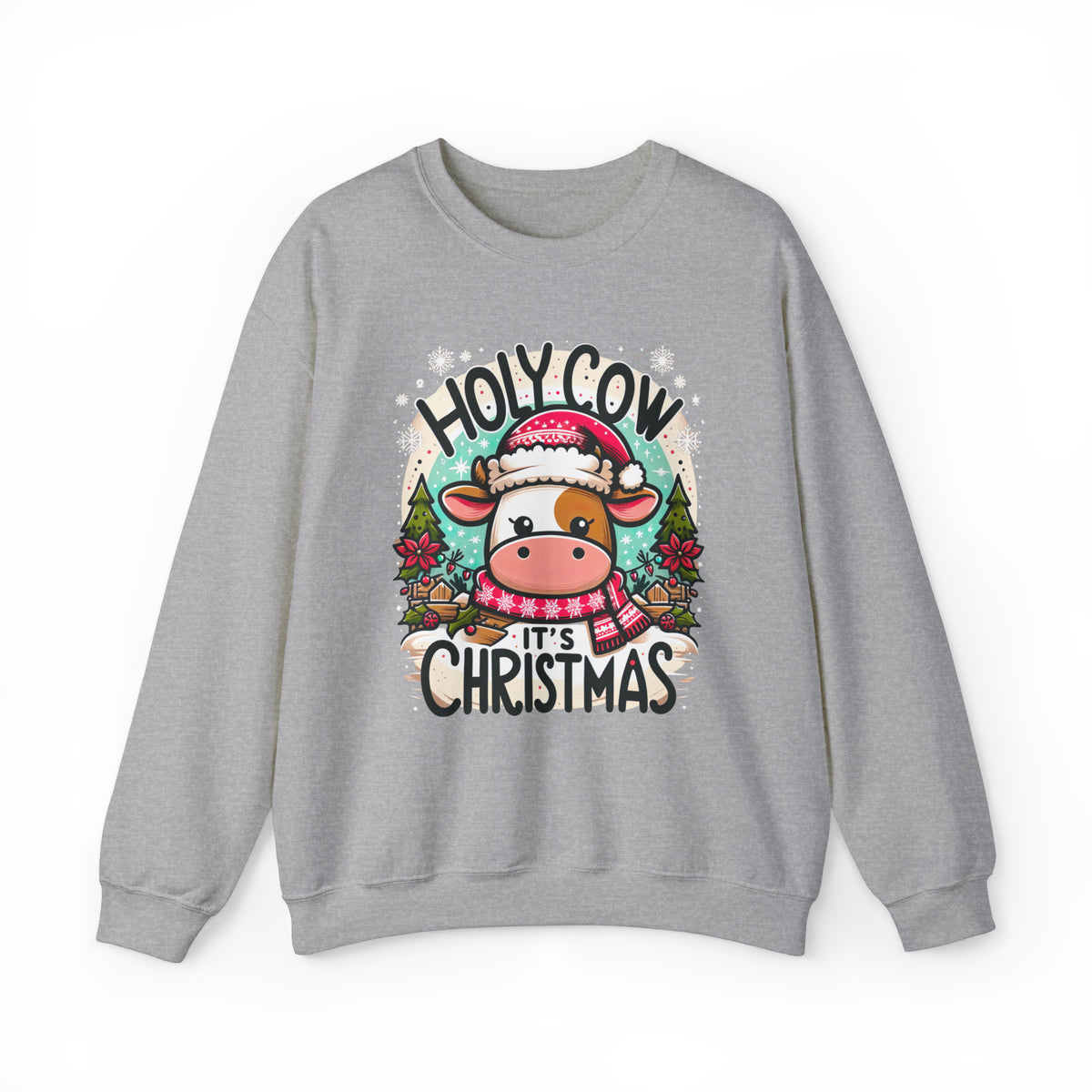 Holy Cow It's Christmas Sweatshirt | Cute Cow Shirt | Farm Girl Gift | Cow Christmas Shirt  | Unisex Crewneck Sweatshirt